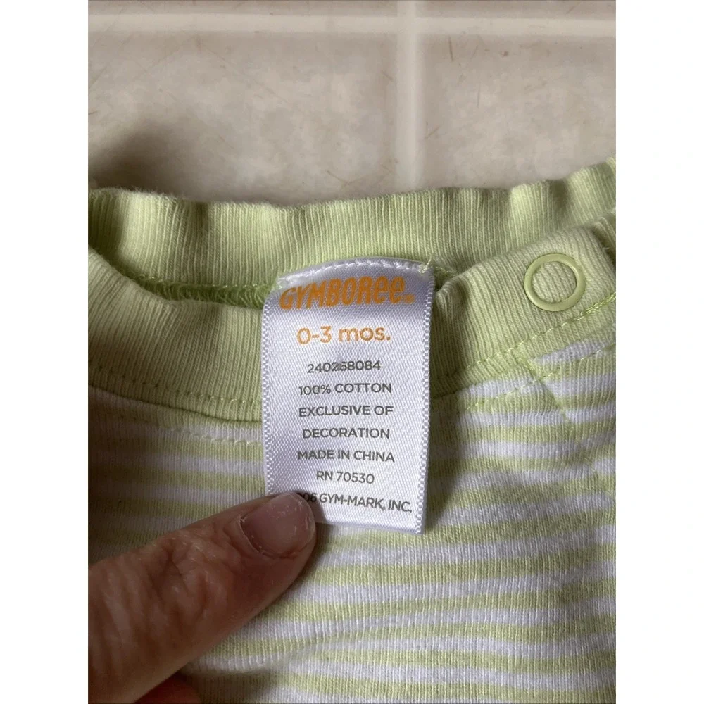 Gymboree Vintage Sweet Pea Green Striped‎ Short Sleeve Romper, 0-3 mo. 240268084